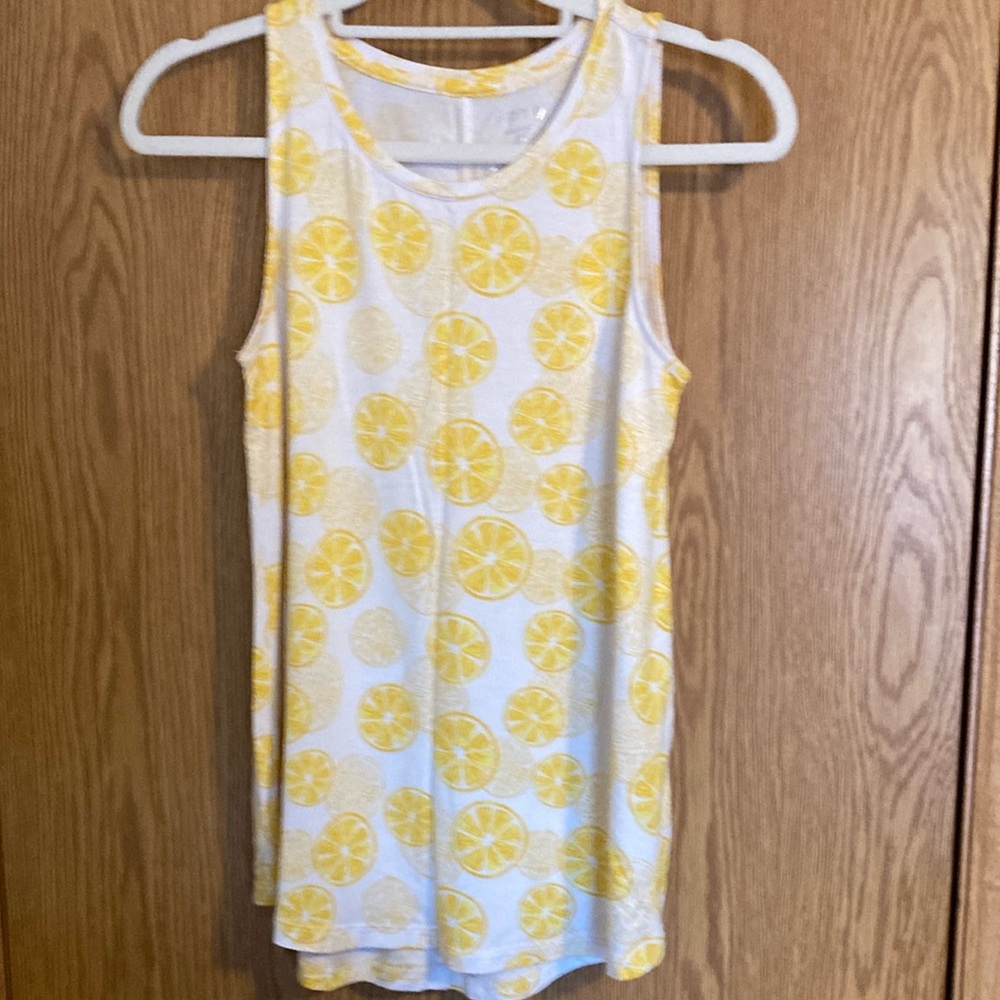 Lemon Print Sleeveless Top - White and Yellow